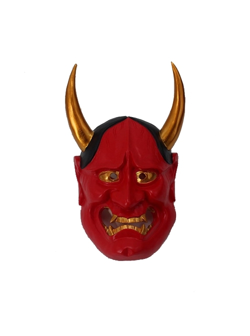 Japan Long Horns Prajna Ferocious Ghost Monster Mask Halloween Haunted House Stage Performance Masquerade Adult Resin Full Face Mask