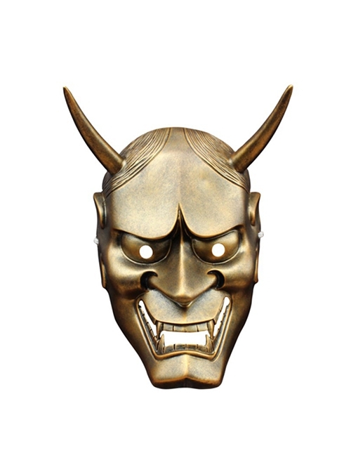 Japan Long Horns Ferocious Prajna Evil Horror Ghost Monster Resin Mask Halloween Stage Performance Haunted House Masquerade Full Face Mask