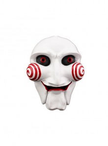 Movie Saw Same Paragraph Weird Red Swirl Cheeks White Face Murderer Mask Halloween Stage Performance Haunted House Masquerade Mask