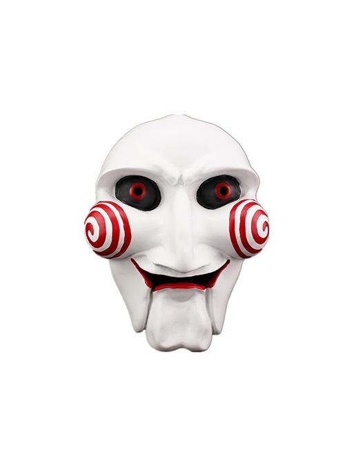 Movie Saw Same Paragraph Weird Red Swirl Cheeks White Face Murderer Mask Halloween Stage Performance Haunted House Masquerade Mask