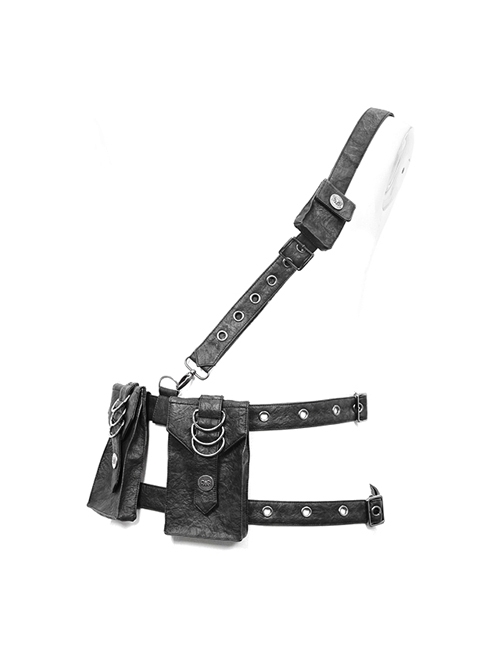 Black Punk Large-Capacity Adjustable Fog Flower Leather Waist Bag
