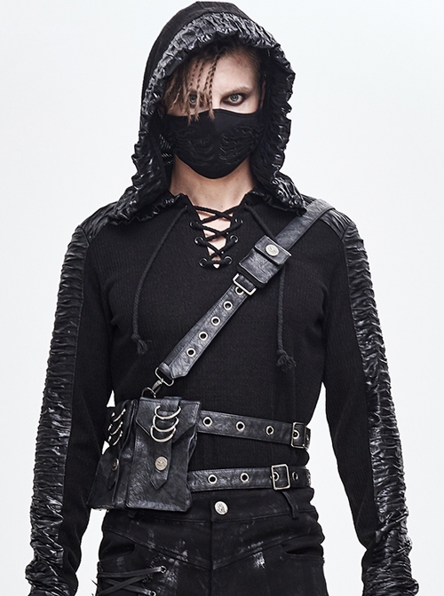 Black Punk Large-Capacity Adjustable Fog Flower Leather Waist Bag