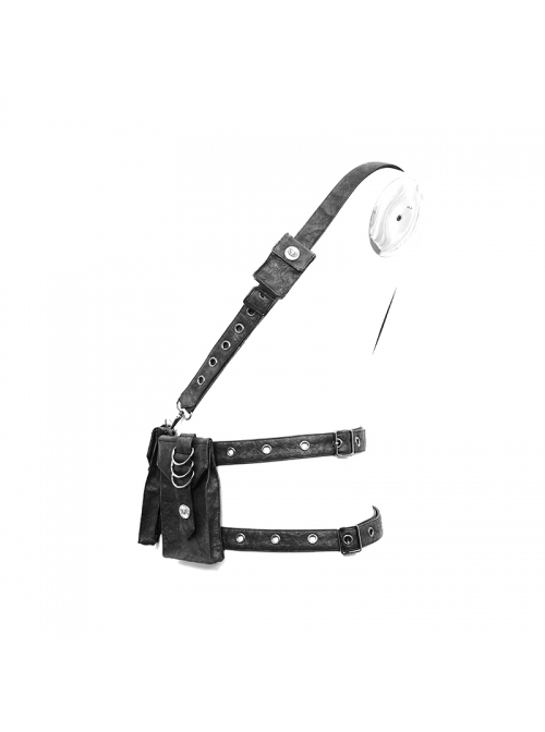 Black Punk Large-Capacity Adjustable Fog Flower Leather Waist Bag