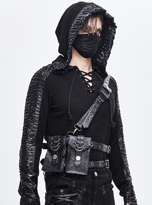 Black Punk Large-Capacity Adjustable Fog Flower Leather Waist Bag