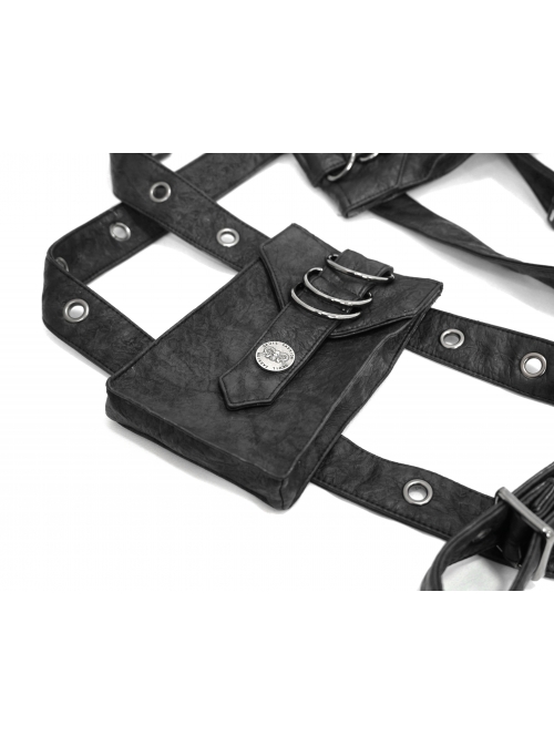 Black Punk Large-Capacity Adjustable Fog Flower Leather Waist Bag