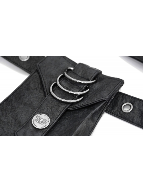 Black Punk Large-Capacity Adjustable Fog Flower Leather Waist Bag