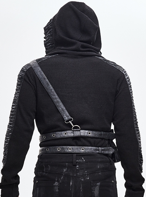Black Punk Large-Capacity Adjustable Fog Flower Leather Waist Bag