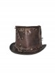 Brown Steampunk Metal Stud Decorated Medium Top Leather Hat