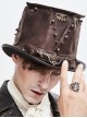 Brown Steampunk Metal Stud Decorated Medium Top Leather Hat