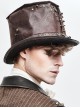 Brown Steampunk Metal Stud Decorated Medium Top Leather Hat