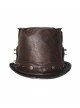 Brown Steampunk Metal Stud Decorated Medium Top Leather Hat