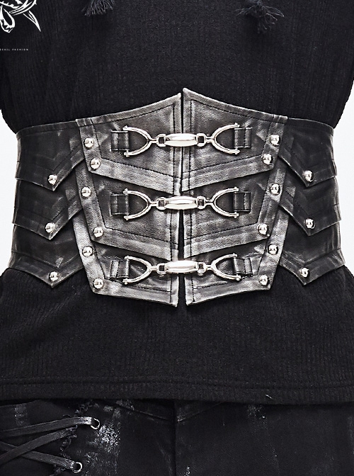 Silver Punk Metal Nail Decoration Non-Elastic Adjustable Leather Armor Belts