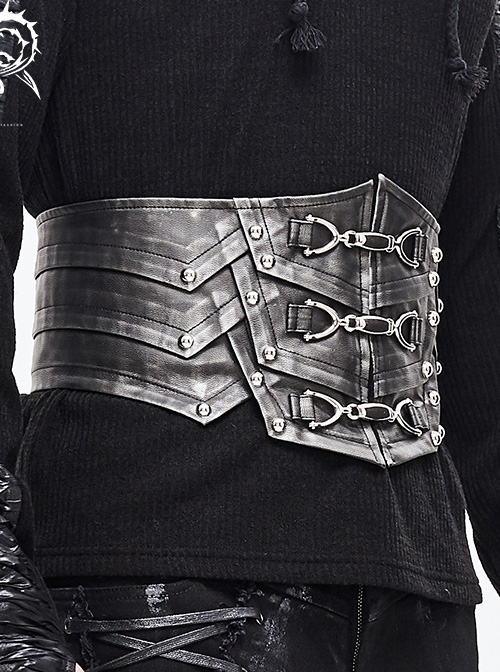 Silver Punk Metal Nail Decoration Non-Elastic Adjustable Leather Armor Belts
