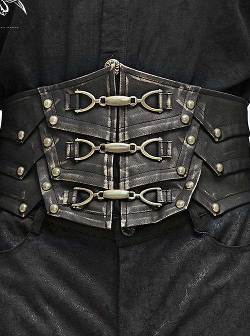 Bronze Punk Metal Nail Decoration Non-Elastic Adjustable Leather Armor Belts