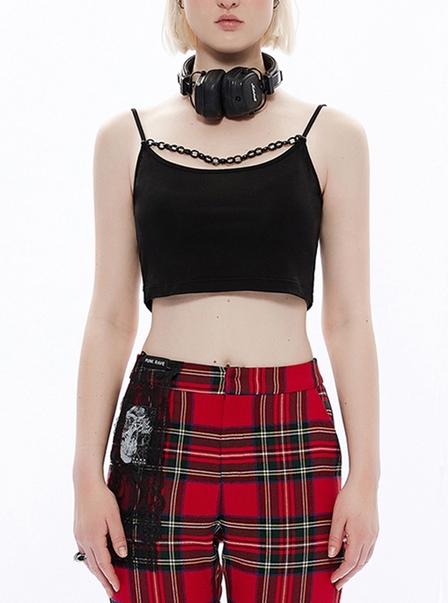Versatile Loose Adjustable Strap Knit Sexy Detachable Punk Plastic Chain Rock Black Sling Top