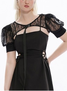Princess Short Sleeve Fit Personality Streamer Stretch Gothic Lace Mesh Black Short Small Coat