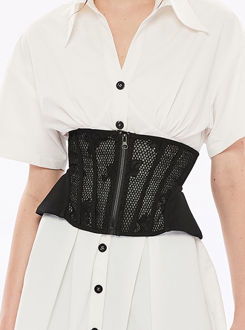 Black Silhouette Three-Dimensional Multi-Partition Line Waist Front Middle Zipper Easy To Put On And Take Off Iris Gothic Girdle