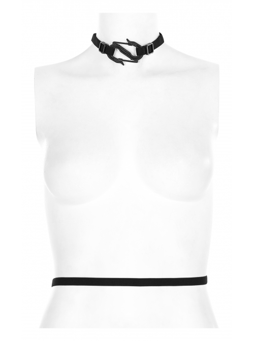 Sexy Cotton Webbing Adjustable Slide Buckle Belt Neck Black Integrated Open Back Gothic Strap
