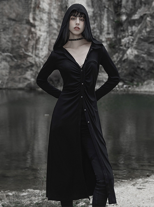 Dark Punk Characteristic Diamond Pattern Mushroom Buckle Decoration Dark Knit Hooded Cardigan