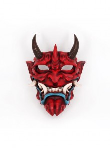 Japanese Noh Red Warrior Demon Ghost Face Prajna Head Cover Halloween Adult Full Face Resin Mask