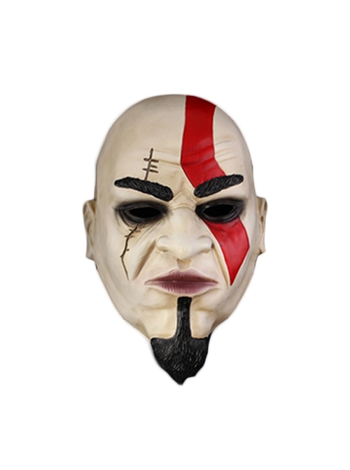Game Anime God Of War Return Red Scar Face White Mask Halloween Party Haunted House Masquerade Resin Mask