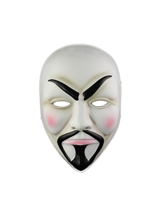 Payday 2 Short Mustache Pink Blush White Face Robber Mask Halloween Party Masquerade Haunted House Adult Full Face Resin Mask