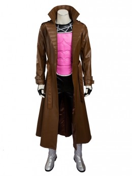 X-Men Gambit Remy LeBeau Halloween Cosplay Costume Brown Long Windbreaker Full Set