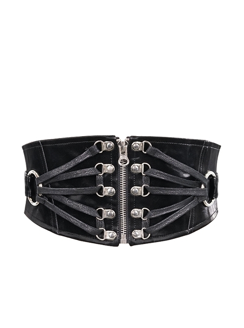 Punk Shimmer Black Leather Metal Buckle Adjustable Slim Belt