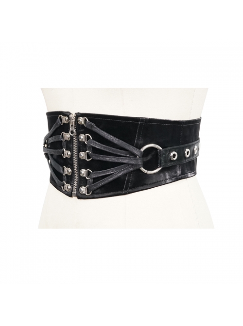 Punk Shimmer Black Leather Metal Buckle Adjustable Slim Belt