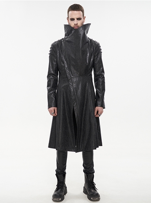 Steampunk Black  Gray Exaggerated Large Collar Design Thick Rope Decoration Handsome  Slim Male Long Coat