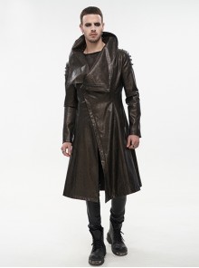 Steampunk Brown Gray Exaggerated Large Collar Design Thick Rope Decoration Handsome Slim Male Long Coat