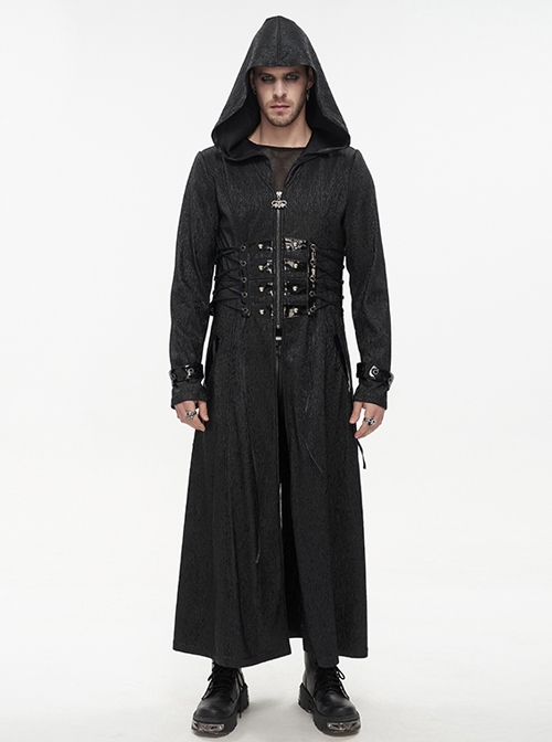 Steampunk Black Stripe Mechanism Material Adjustable Stitching Fake Girdle Design Slim Fit Male Coat