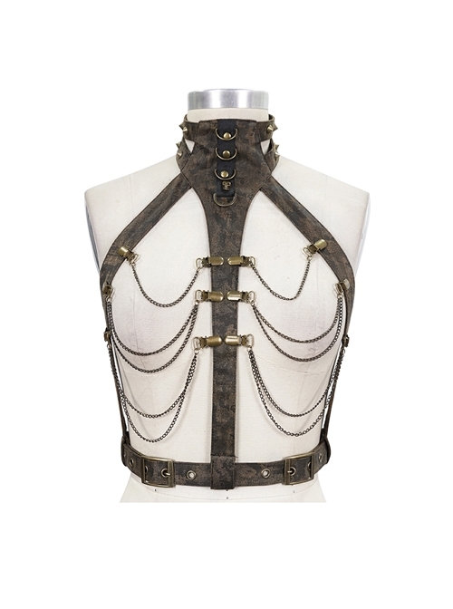 Brown Steampunk Duckbill Buckle Hanging Chain Halter Accessories