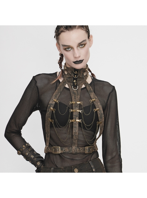Brown Steampunk Duckbill Buckle Hanging Chain Halter Accessories