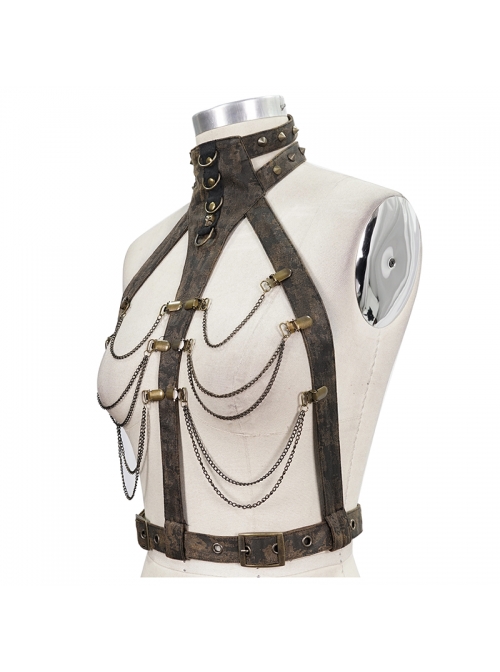 Brown Steampunk Duckbill Buckle Hanging Chain Halter Accessories