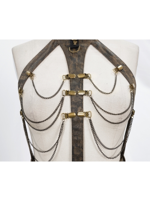 Brown Steampunk Duckbill Buckle Hanging Chain Halter Accessories