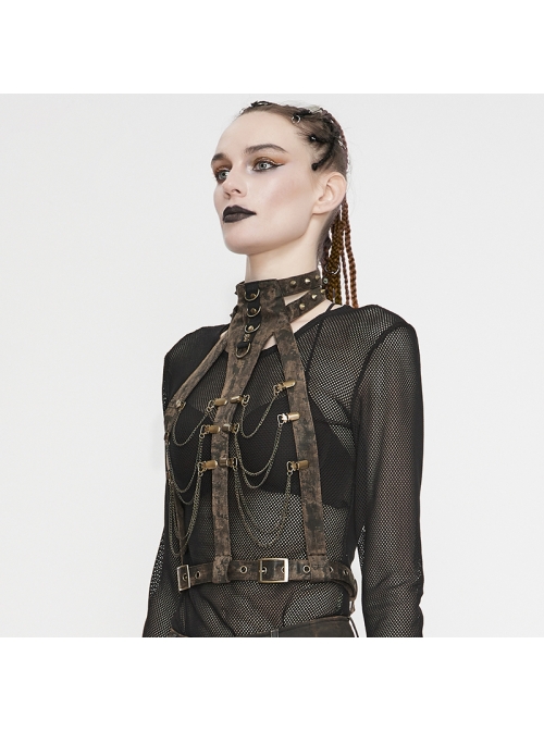Brown Steampunk Duckbill Buckle Hanging Chain Halter Accessories