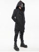 Punk Dark Style Back Splicing Straps Design Black Windproof Fabric Daily Matching Hooded Casual Male Coat