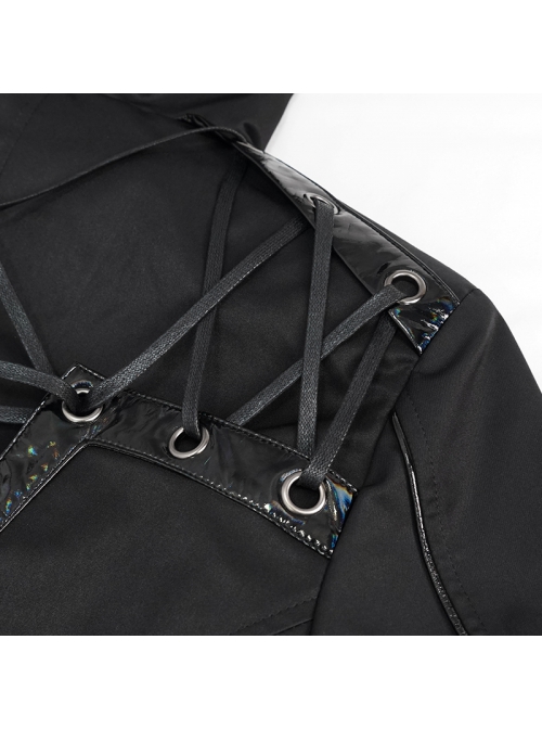 Punk Dark Style Back Splicing Straps Design Black Windproof Fabric Daily Matching Hooded Casual Male Coat