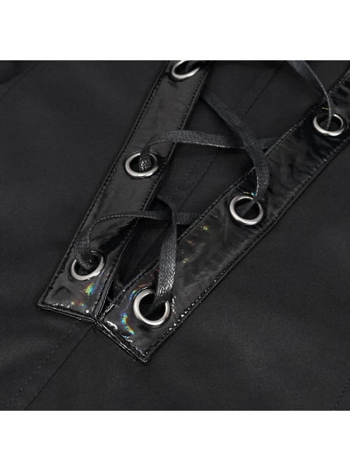 Punk Dark Style Back Splicing Straps Design Black Windproof Fabric Daily Matching Hooded Casual Male Coat