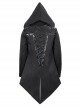 Punk Dark Style Back Splicing Straps Design Black Windproof Fabric Daily Matching Hooded Casual Male Coat
