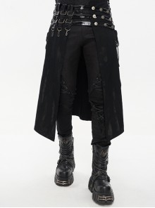 Black Punk Patent Leather Paneled Belt Irregular Print Metal Skirt Male
