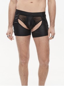 Black Perspective Sexy Slim Knit Lace-Up Punk Shorts Male