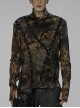 Punk Asymmetric Metal Buckle Side Button Tie-Dye High Neck Basic Black-Yellow Long Sleeve T-Shirt Male