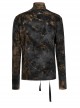 Punk Asymmetric Metal Buckle Side Button Tie-Dye High Neck Basic Black-Yellow Long Sleeve T-Shirt Male
