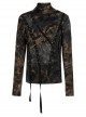 Punk Asymmetric Metal Buckle Side Button Tie-Dye High Neck Basic Black-Yellow Long Sleeve T-Shirt Male