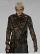 Punk Asymmetric Metal Buckle Side Button Tie-Dye High Neck Basic Black-Yellow Long Sleeve T-Shirt Male