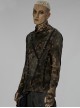Punk Asymmetric Metal Buckle Side Button Tie-Dye High Neck Basic Black-Yellow Long Sleeve T-Shirt Male