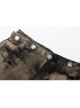 Punk Asymmetric Metal Buckle Side Button Tie-Dye High Neck Basic Black-Yellow Long Sleeve T-Shirt Male