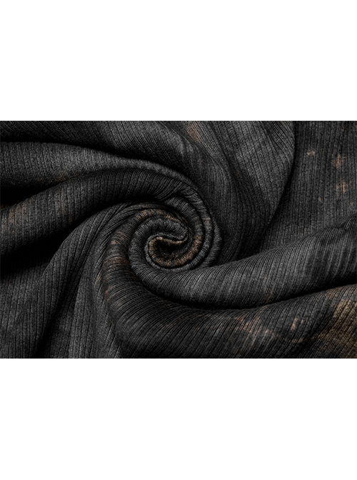 Punk Asymmetric Metal Buckle Side Button Tie-Dye High Neck Basic Black-Yellow Long Sleeve T-Shirt Male